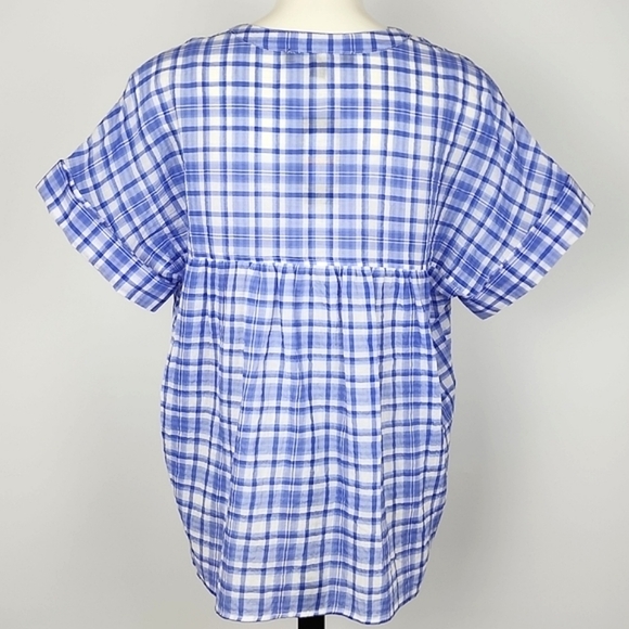 Tommy Hilfiger Women's Blue White Plaid Cotton Popover Short Sleeves Shirt Small - Picture 5 of 15